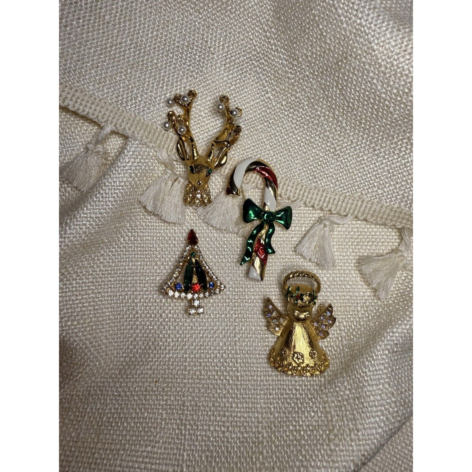 Vintage Christmas Brooch Lot Angel, Tree, Reindeer, Candy Cane Holiday Pins